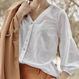 J. Jill White Buttoned-Front Eyelet V-Neck Blouse Size 4X